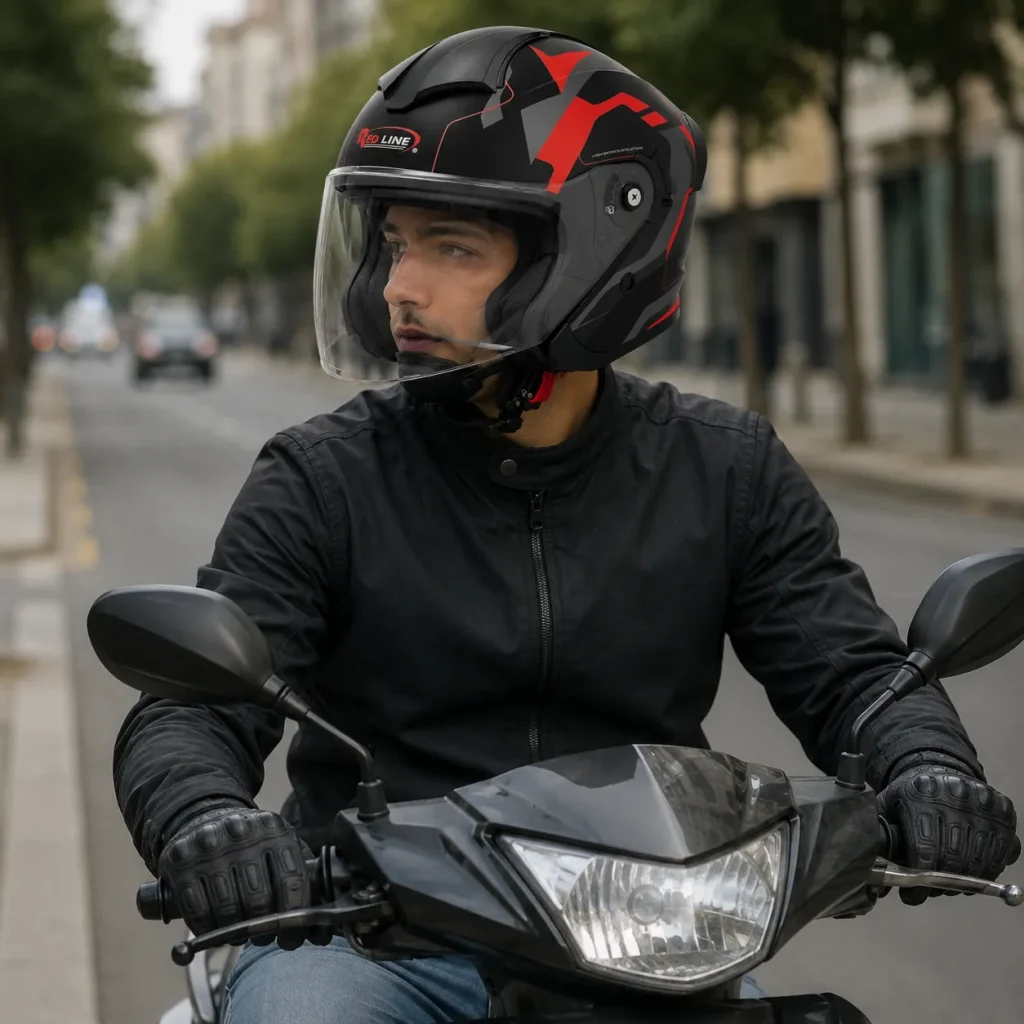 موتورسواری با کلاه کاسکت بدون فک ردلاین مدل BLACK RED966