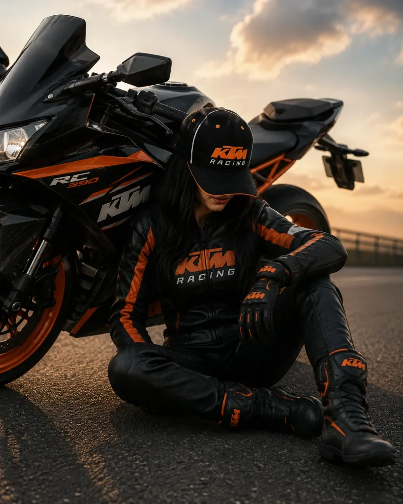 موتورسواری با کلاه نقاب دار کی تی ام مدل مدل RACING