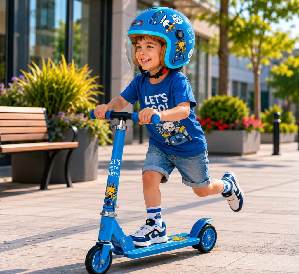 اسکوتر با کلاه کاسکت بدون فک بچگانه ردلاین مدل2-910 MATT BLUE PARTY