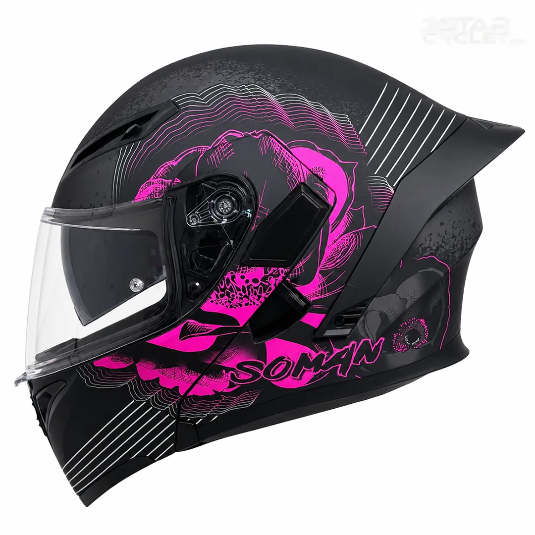قیمت کلاه کاسکت فک متحرک دخترانه سومان مدل SM955-S PEONY BLACK PINK