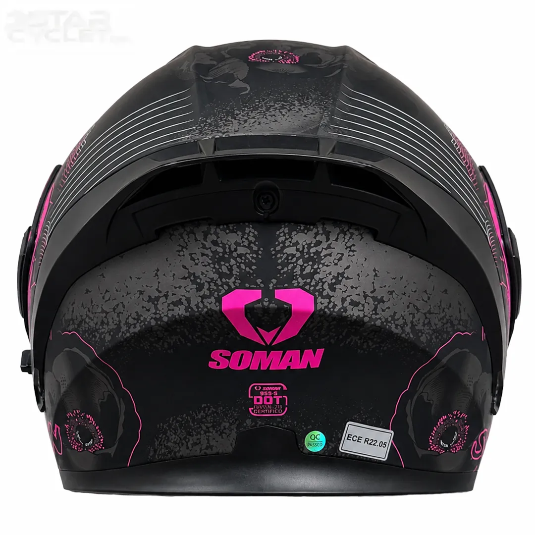 پشت کلاه کاسکت فک متحرک دخترانه سومان مدل SM955-S PEONY BLACK PINK