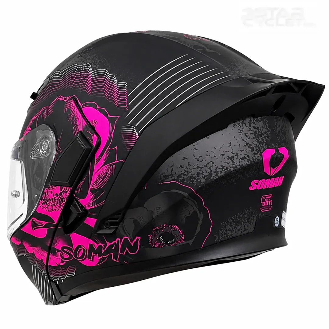 سه رخ پشت کلاه کاسکت فک متحرک دخترانه سومان مدل SM955-S PEONY BLACK PINK