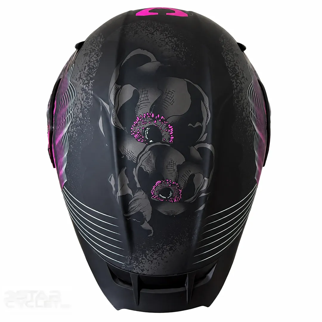 بالای کلاه کاسکت فک متحرک دخترانه سومان مدل SM955-S PEONY BLACK PINK
