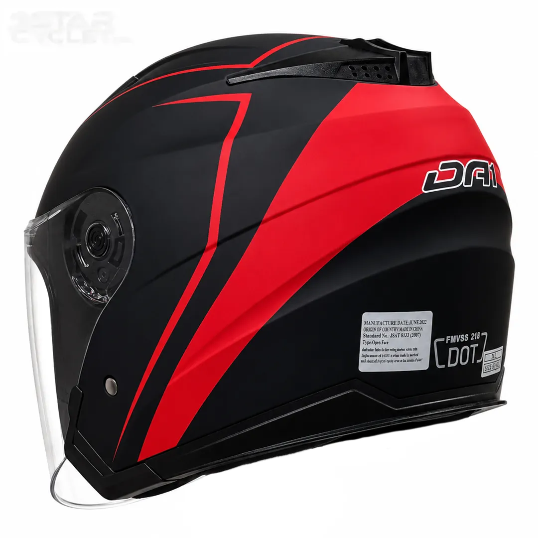 سه رخ پشت کلاه کاسکت بدون فک دی ای وان مدل 403MATT BLACK RED