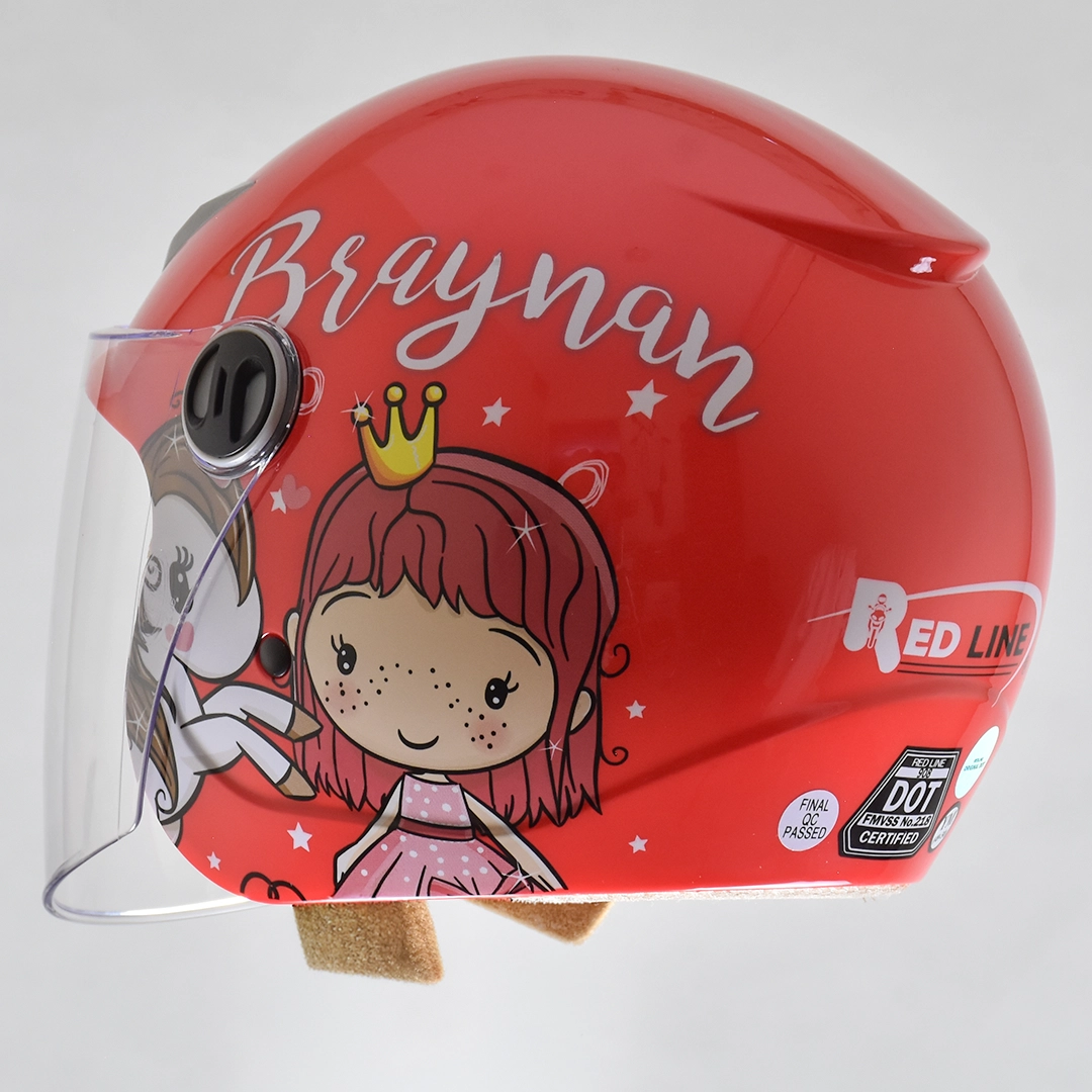 عکس کلاه کاسکت بدون فک بچگانه REDLINE مدل 6-908 BRIGHT RED PRINCESS