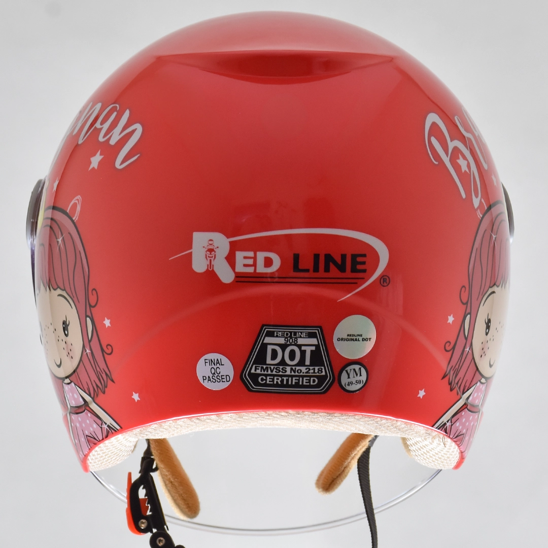 پشت کلاه کاسکت بدون فک بچگانه REDLINE مدل 6-908 BRIGHT RED PRINCESS