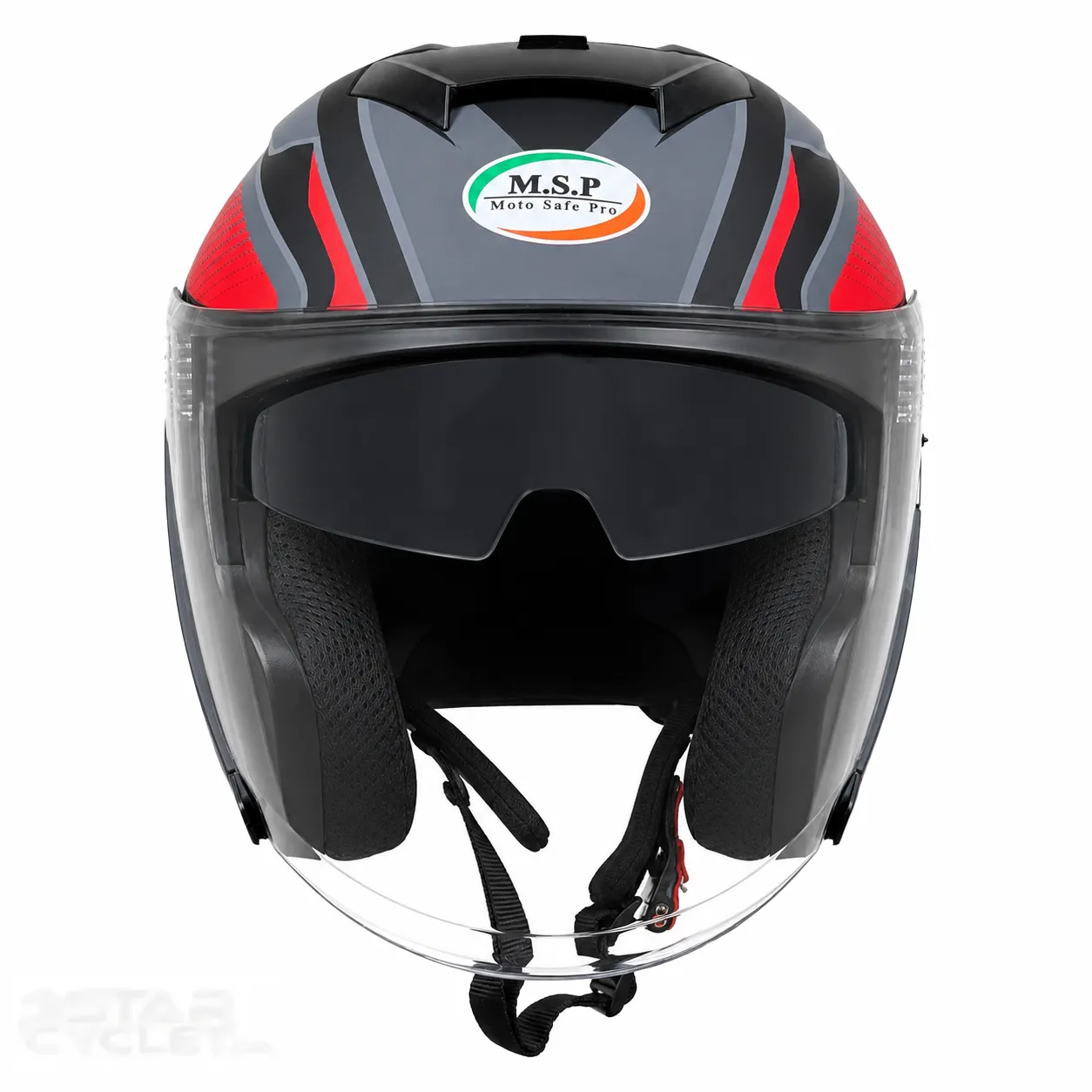 عکس کلاه کاسکت بدون فک ام اس پی مدل 336MATT GRAY BLACK RED