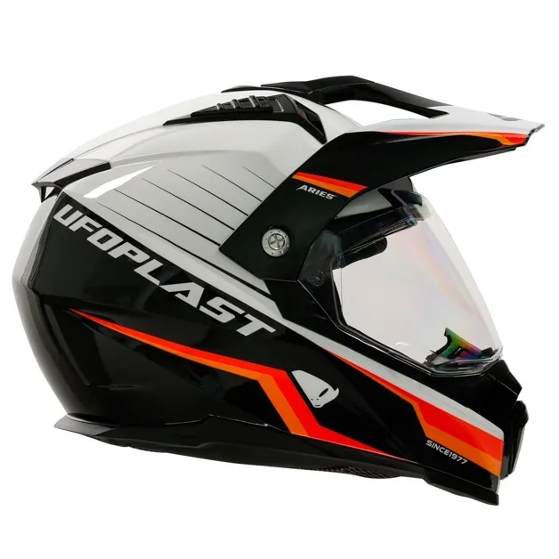 عکس کلاه کاسکت ادونچری یوفو مدل ARIES BLACK WHITE ORANGE