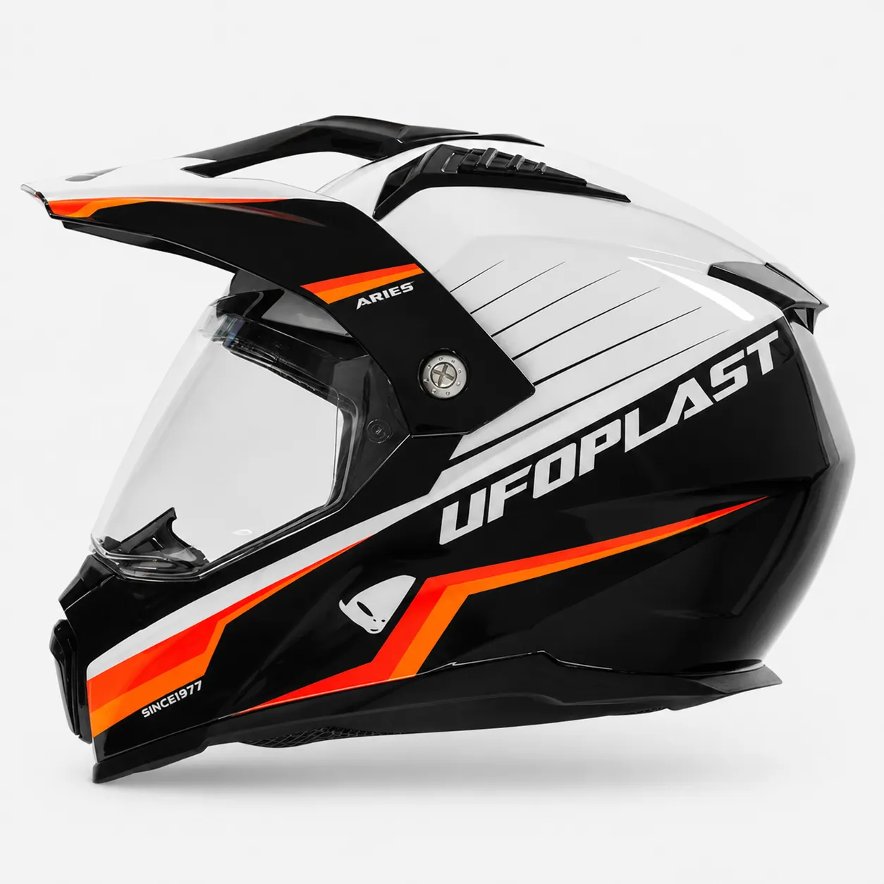 خرید کلاه کاسکت ادونچری یوفو مدل ARIES BLACK WHITE ORANGE از نمایندگی
