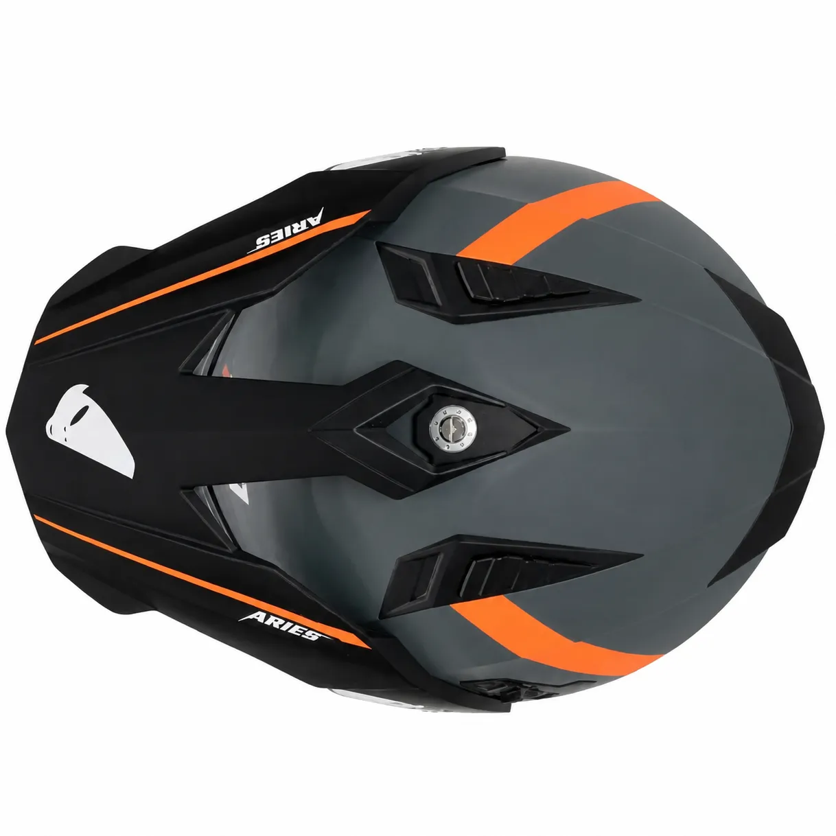 بالای کلاه کاسکت ادونچری یوفو مدل ARIES MATT GRAY BLACK ORANGE