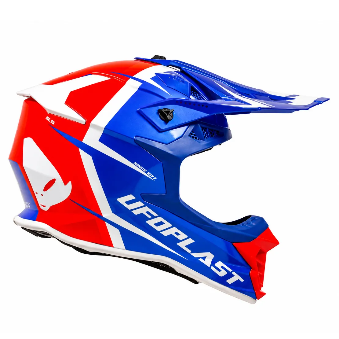 عکس کلاه کاسکت کراسی یوفو مدل INTREPID BLUE RED WHITE ORANGE