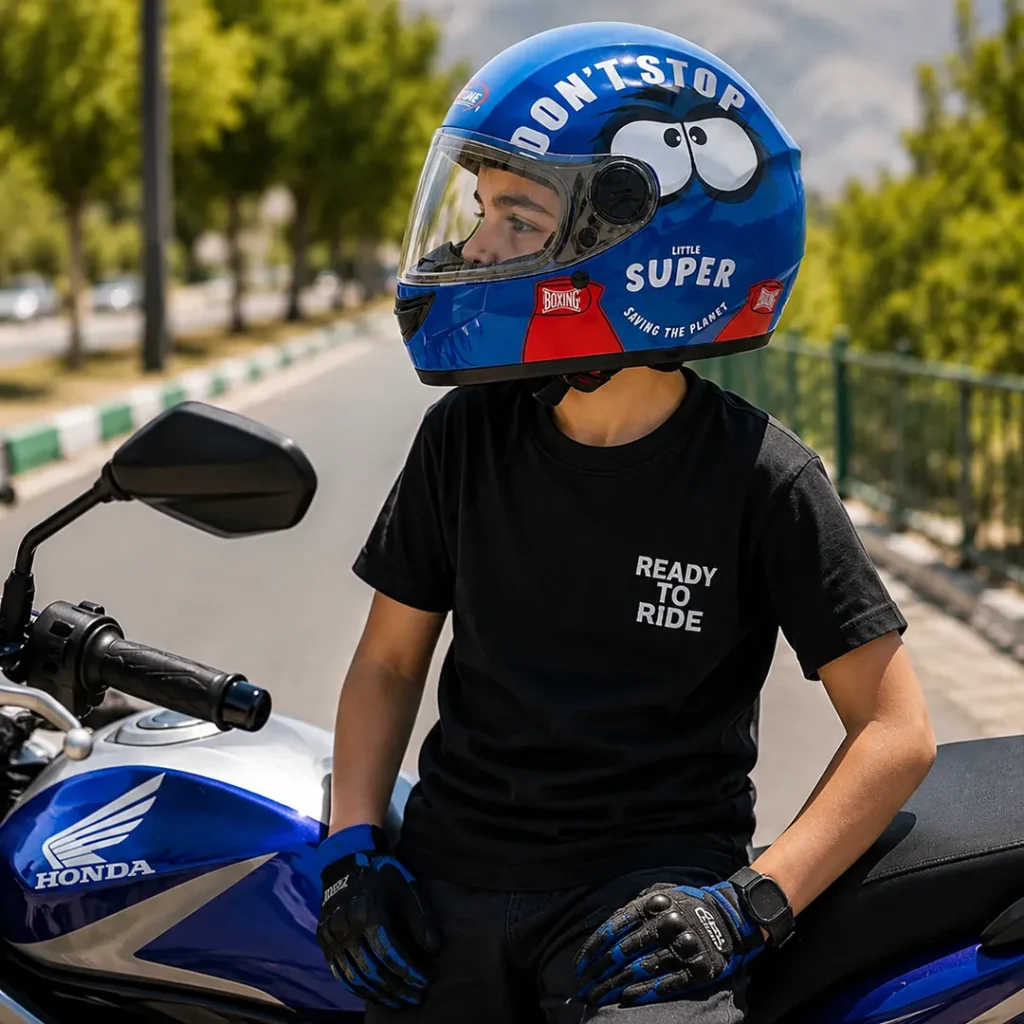 خرید کلاه کاسکت فک ثابت بچگانه REDLINE مدل 13-906 BRIGHT BLUE BOXER با قیمت مناسب