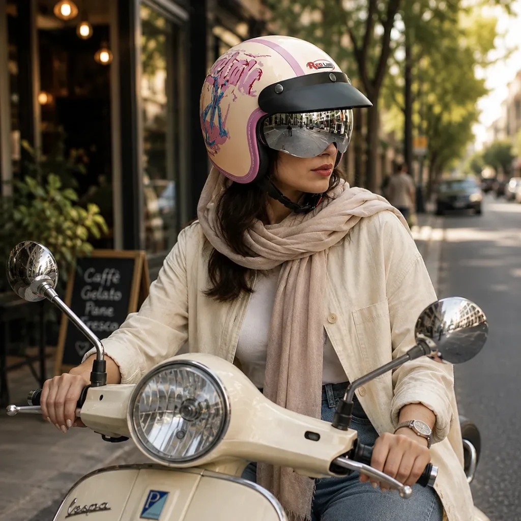 خرید کلاه کاسکت وسپایی REDLINE مدل BRIGHT CREAM HELMET 936-17 با کیفیت بالا