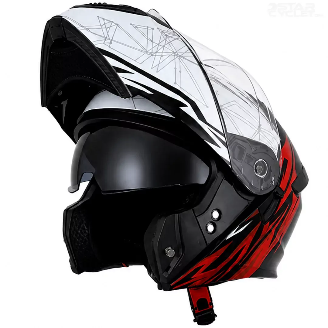 خرید کلاه کاسکت فک متحرک زیزو مدل 1900PLUS WHITE BLACK RED