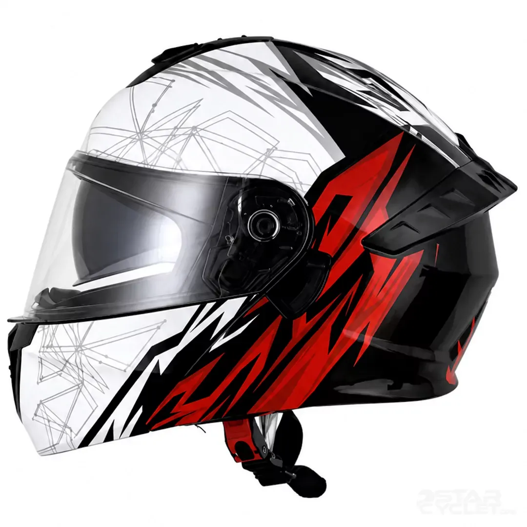 عکس کلاه کاسکت فک متحرک زیزو مدل 1900PLUS WHITE BLACK RED