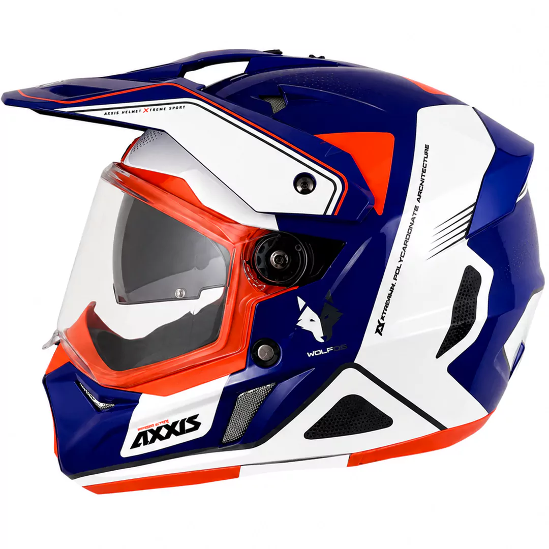 خرید کلاه کاسکت ادونچری اکسیس مدل WOLF DS ROADRUNNER C7 BLUE WHITE ORANGE