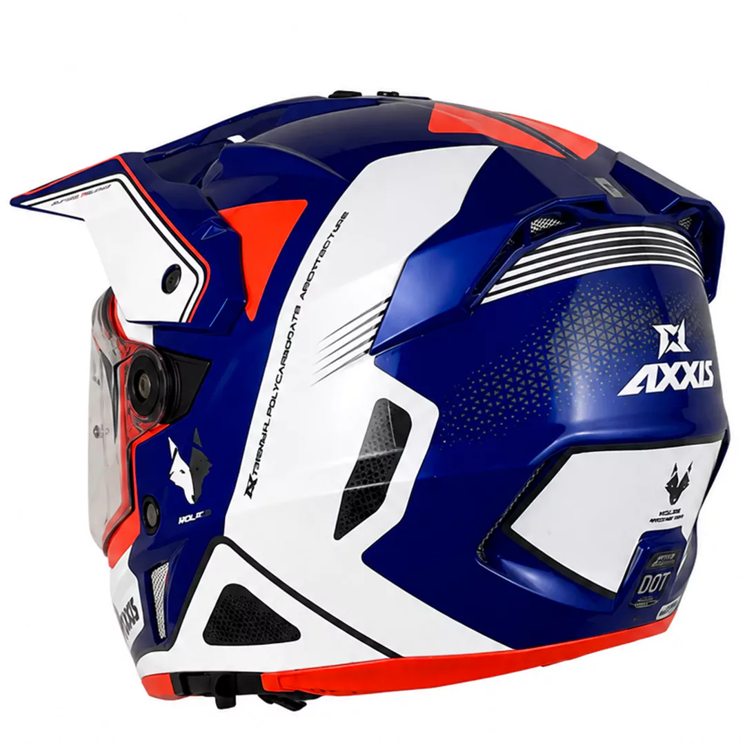 عکس کلاه کاسکت ادونچری اکسیس مدل WOLF DS ROADRUNNER C7 BLUE WHITE ORANGE
