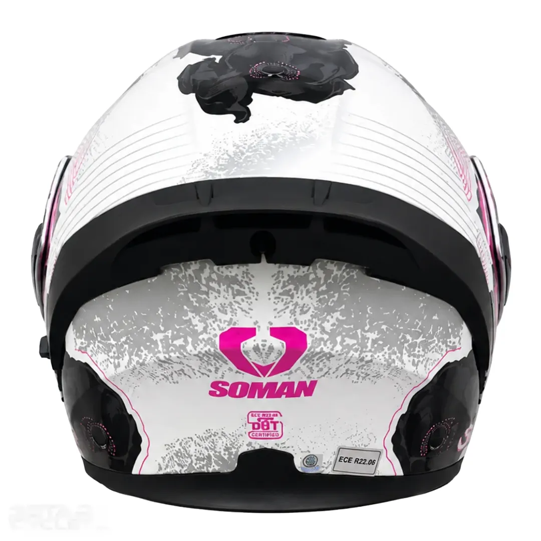 عکس کلاه کاسکت فک متحرک دخترانه SOMAN مدل SM955-S PEONY WHITE PINK