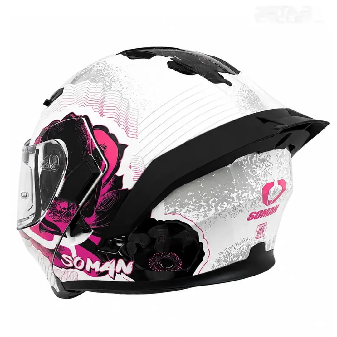 خرید کلاه کاسکت فک متحرک دخترانه SOMAN مدل SM955-S PEONY WHITE PINK از نمایندگی