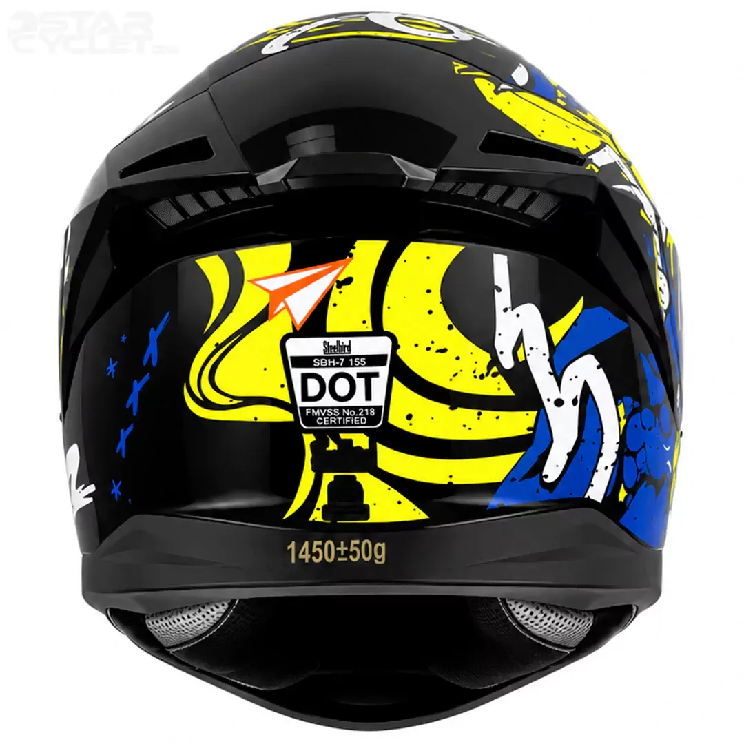 عکس کلاه کاسکت فک ثابت STEELBIRD مدل TSBH57 FIGHTERE BLACK BLUE WHITE YELLOW