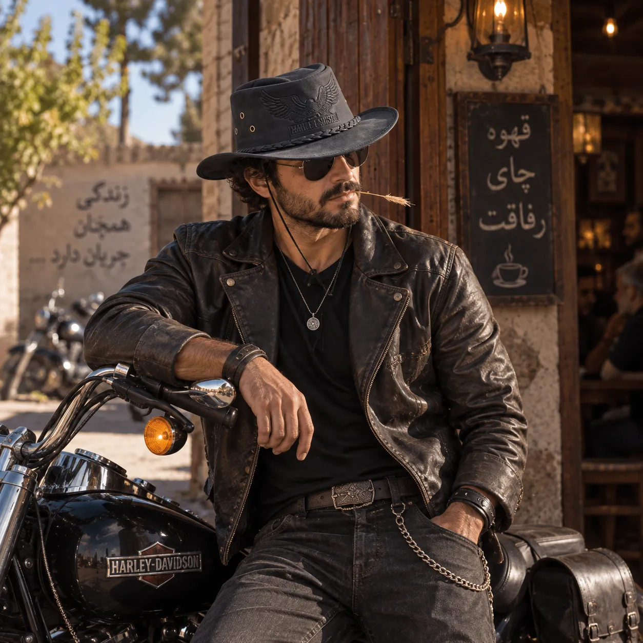 خرید کلاه هارلی دیویدسون مدل COWBOY BLACK جنس چرم از استارسیکلت - عکس