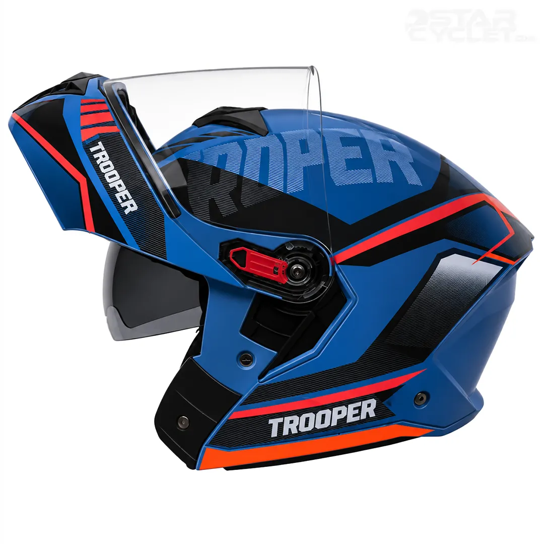 خرید کلاه کاسکت فک متحرک استادز مدل TROOPER D1 BLUE ORANGE