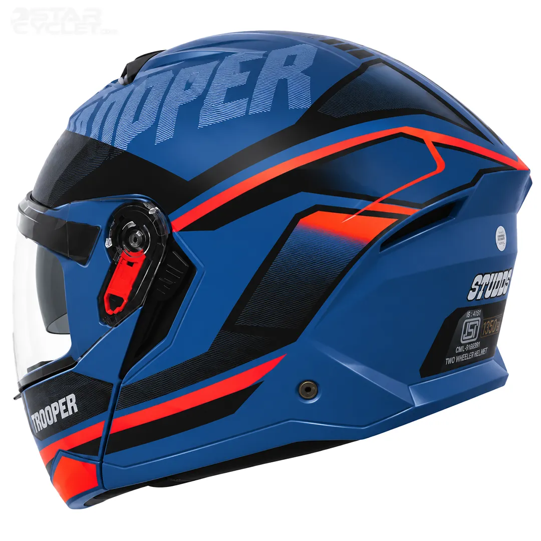 خرید کلاه کاسکت فک متحرک استادز مدل TROOPER D1 BLUE ORANGE از نمایندگی