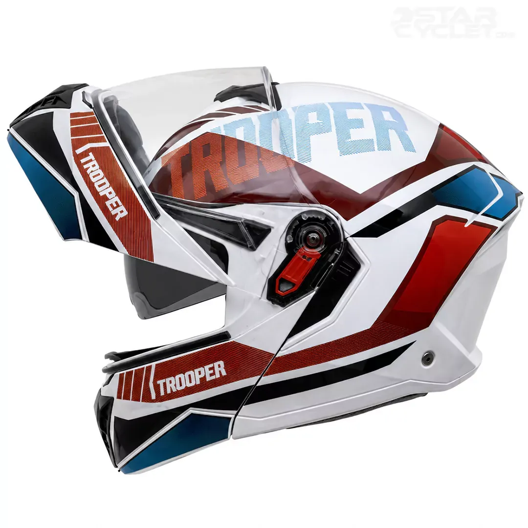 خرید کلاه کاسکت فک متحرک استادز مدل TROOPER D1 WHITE RED BLUE