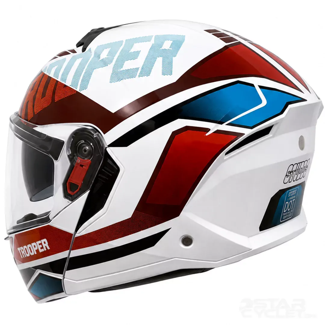 عکس کلاه کاسکت فک متحرک استادز مدل TROOPER D1 WHITE RED BLUE