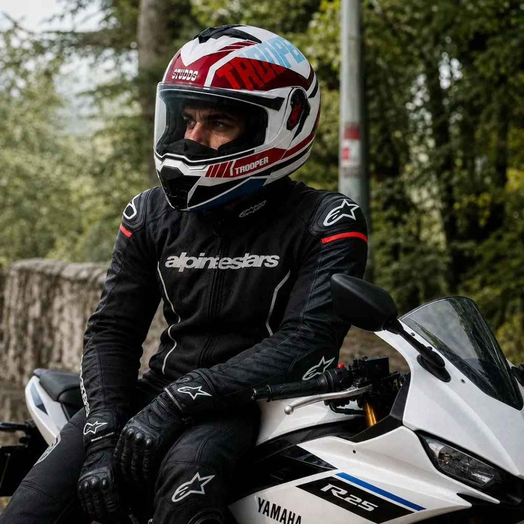 خرید کلاه کاسکت فک متحرک استادز مدل TROOPER D1 WHITE RED BLUE با کیفیت بالا