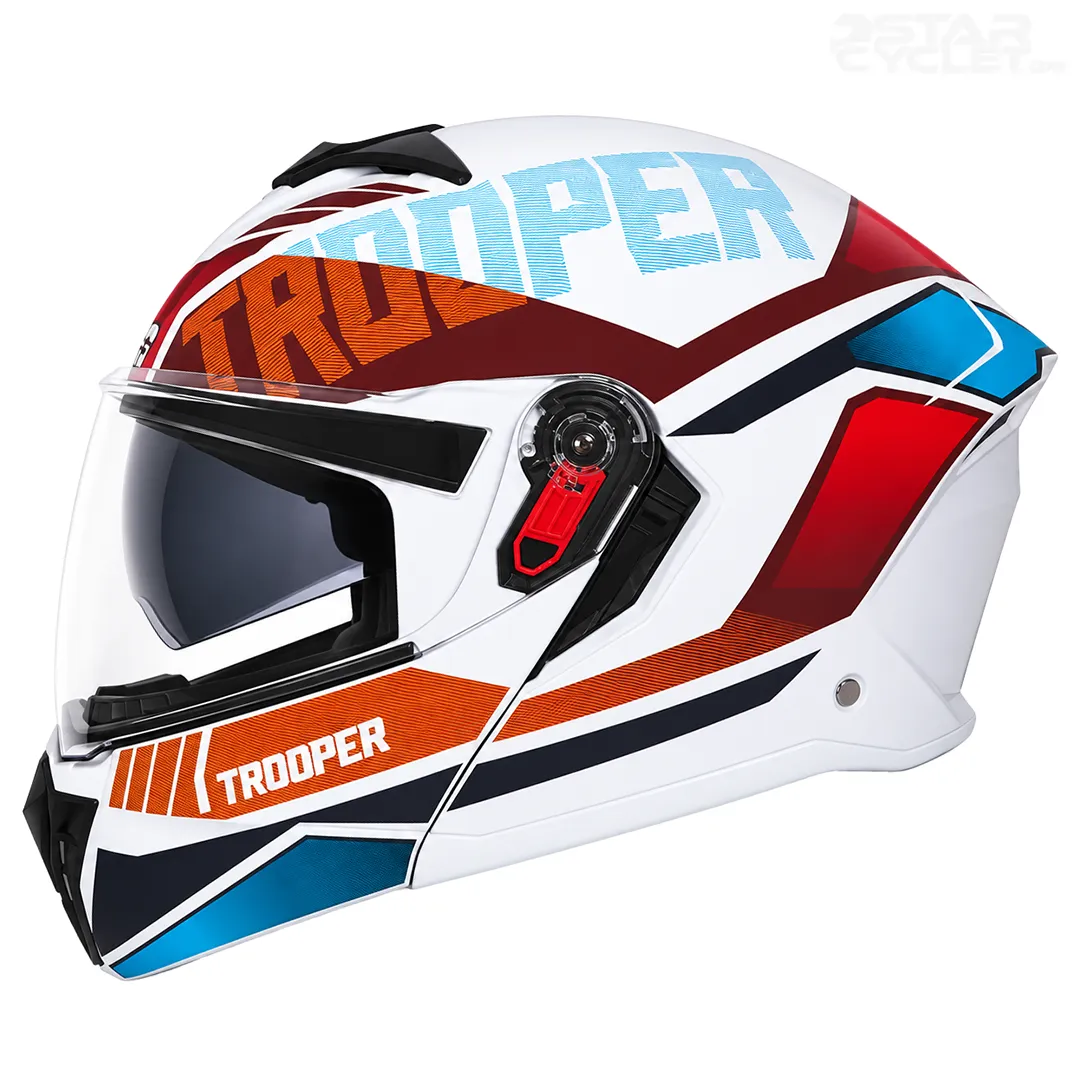 خرید کلاه کاسکت فک متحرک استادز مدل TROOPER D1 MATT WHITE RED BLUE