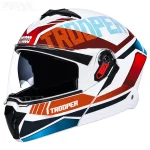 کلاه کاسکت فک متحرک استادز مدل TROOPER D1 MATT WHITE RED BLUE
