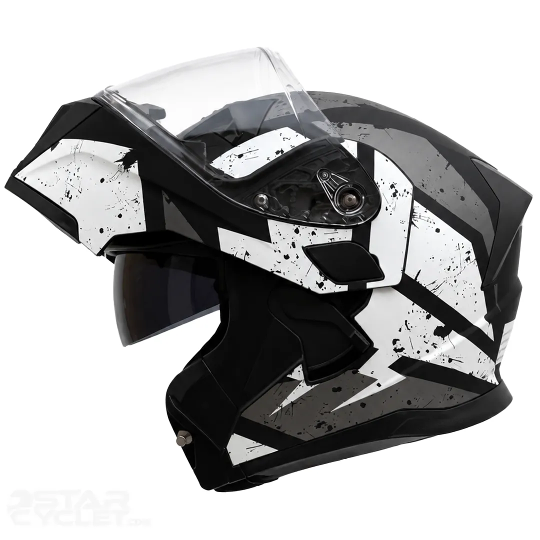 خرید کلاه کاسکت فک متحرک DA1 مدل 106MATT BLACK GRAPHIC WHITE