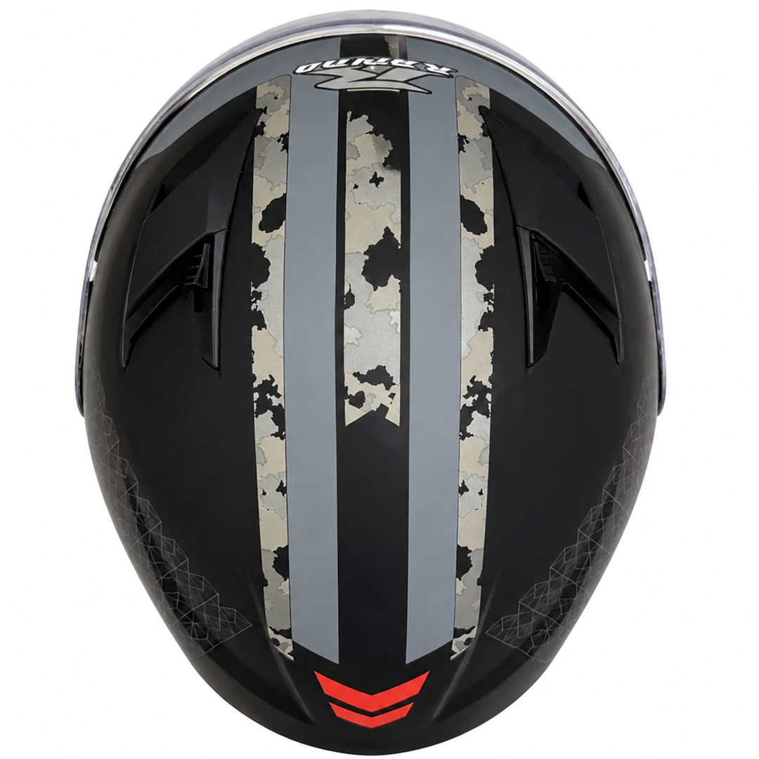 نمای بالا کلاه کاسکت بدون فک راپیدو مدل 878 MATTE BLACK GRAY ARMY