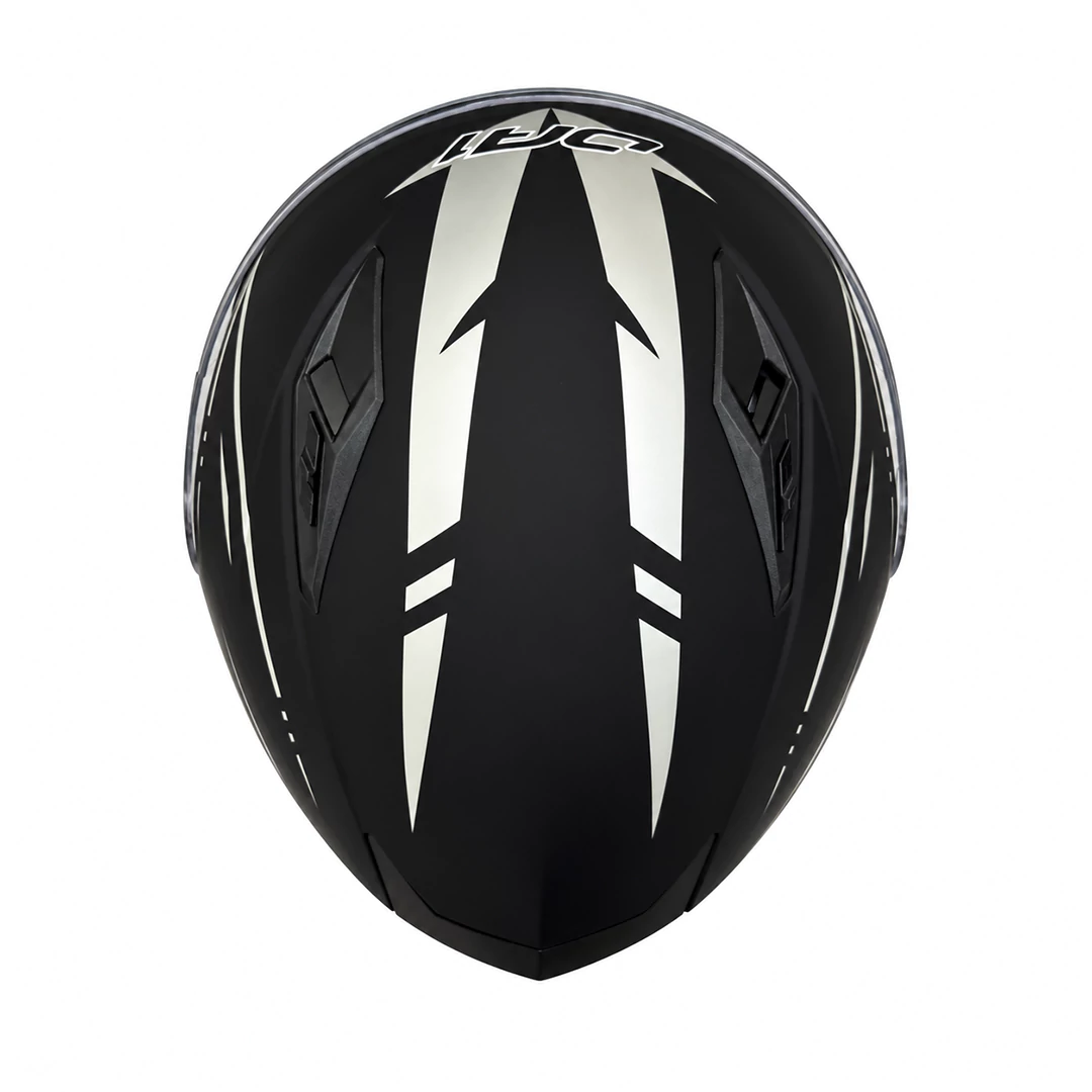 نمای بالا کلاه کاسکت بدون فک DA1 مدل 402MATT BLACK GRAPHIC SILVER
