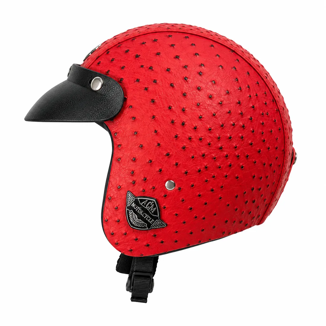 خرید ‏کلاه کاسکت وسپایی چرمی OBK مدل OSTRICH RED