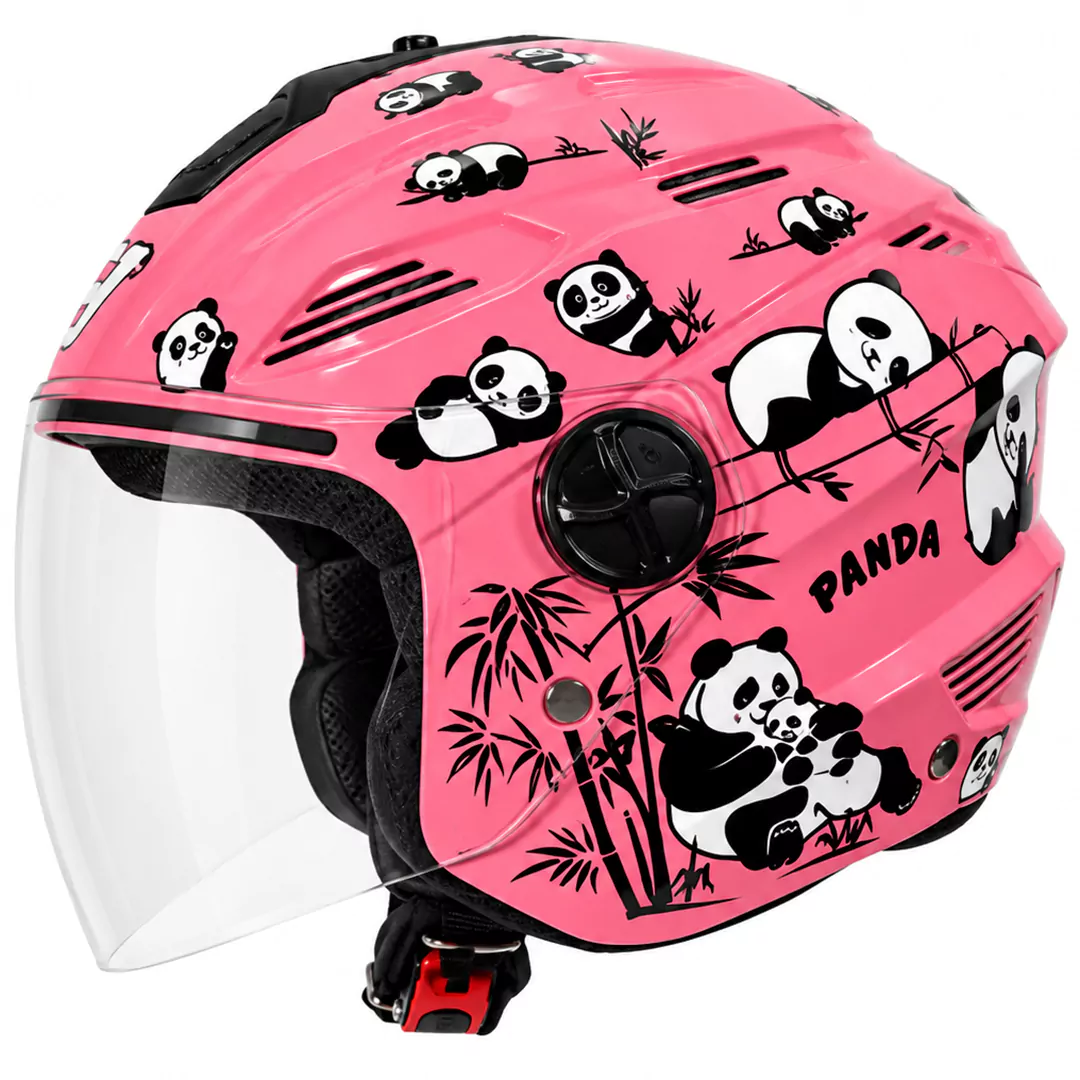 عکس ‏کلاه کاسکت بچگانه بدون فک استیل برد مدل PANDA PINK