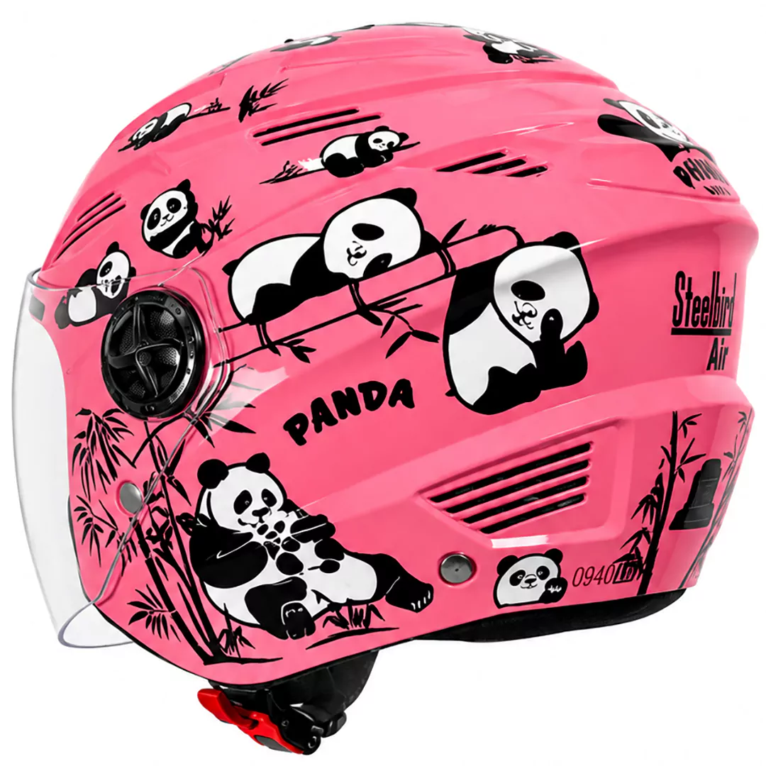 خرید ‏کلاه کاسکت بچگانه بدون فک استیل برد مدل PANDA PINK