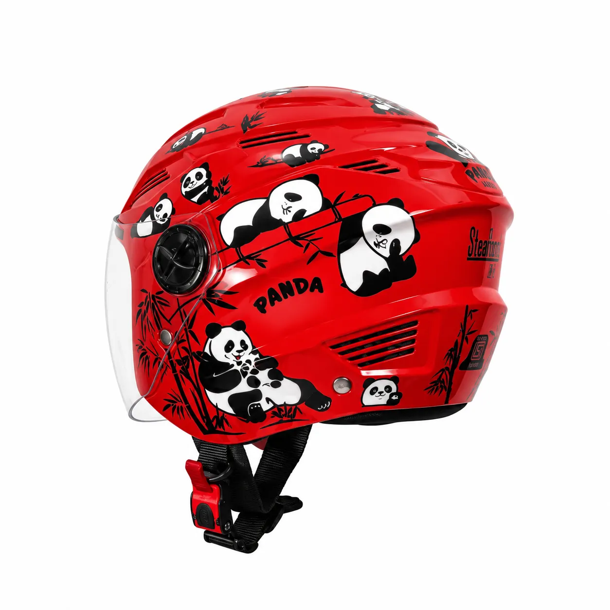 عکس کلاه کاسکت بچگانه بدون فک استیل برد مدل PANDA RED